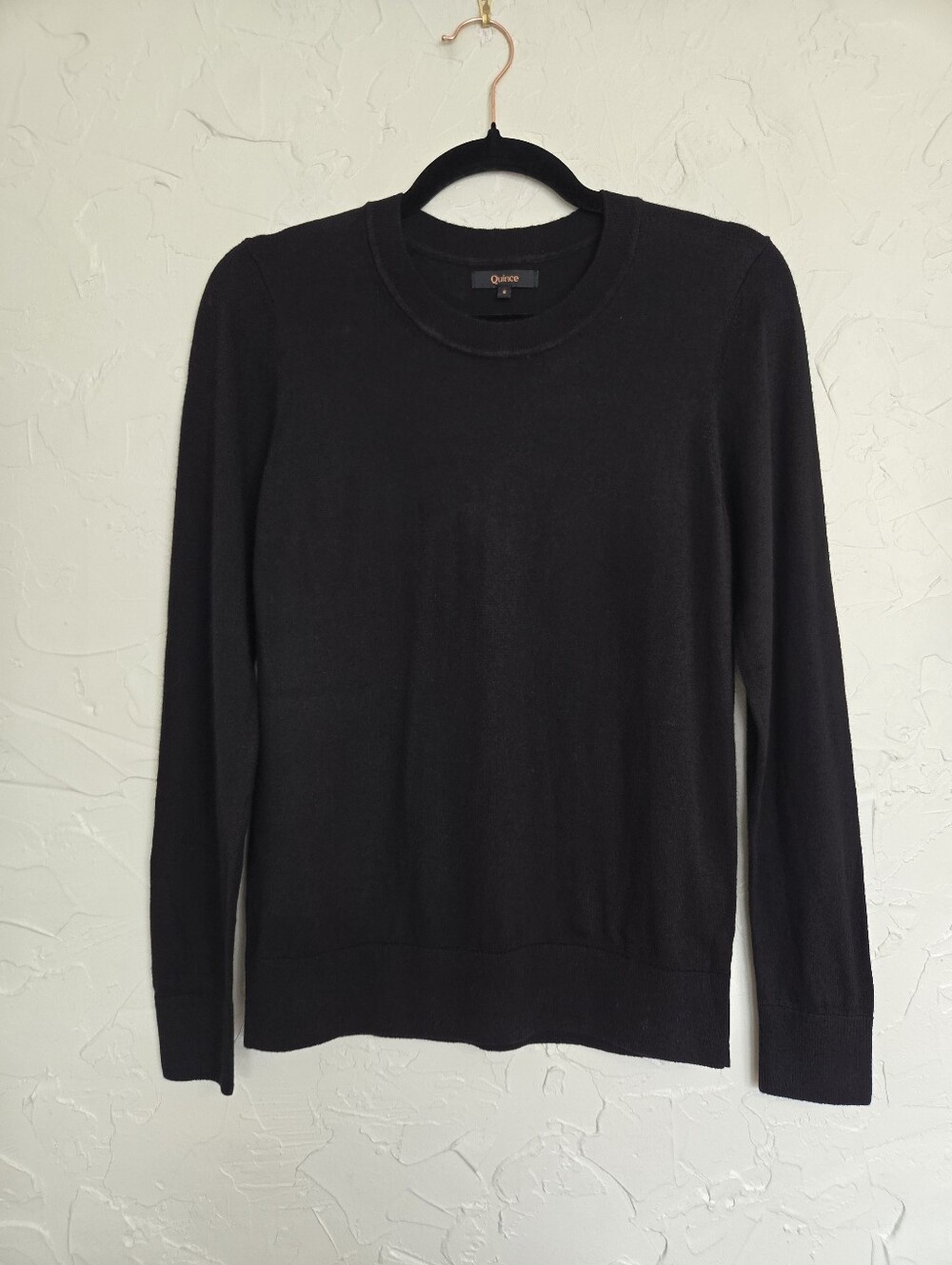 Quince Cotton Cashmere Black Crewneck Sweater, S - Picture 2 of 7